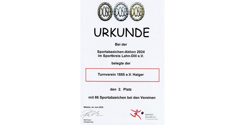 TV Haiger erreicht 2. Platz bei der Sportabzeichen-Aktion 2024