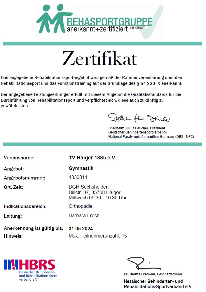 Zertifikat von Barbara Frech für Orthopädie