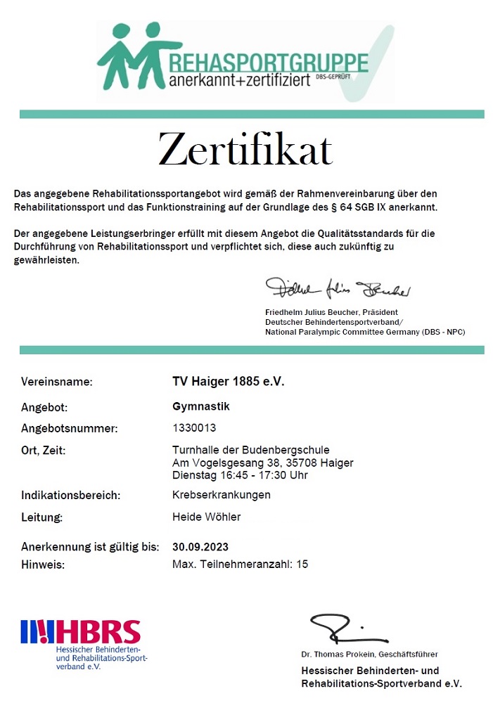Zertifikat von Heide Wöhler